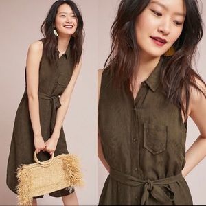 Anthropologie • Parsons shirtdress Moss army green sleeveless dress tie waist